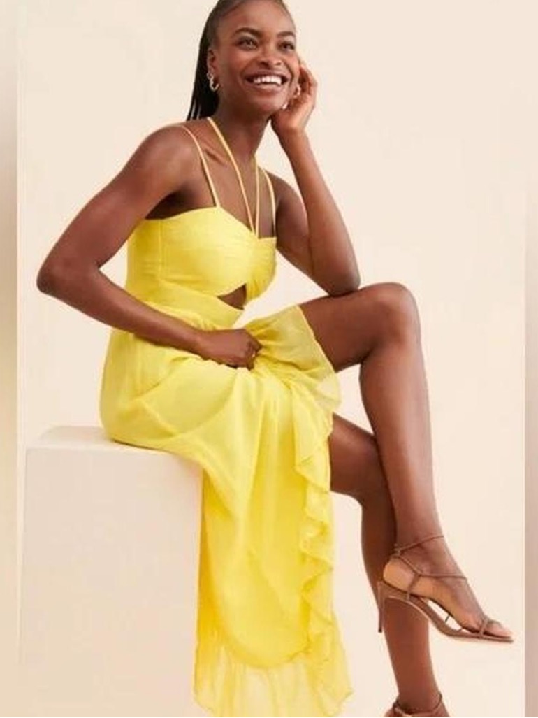 Anthropologie Sunny Yellow Strappy High-Low Dress Nwt Size Large
